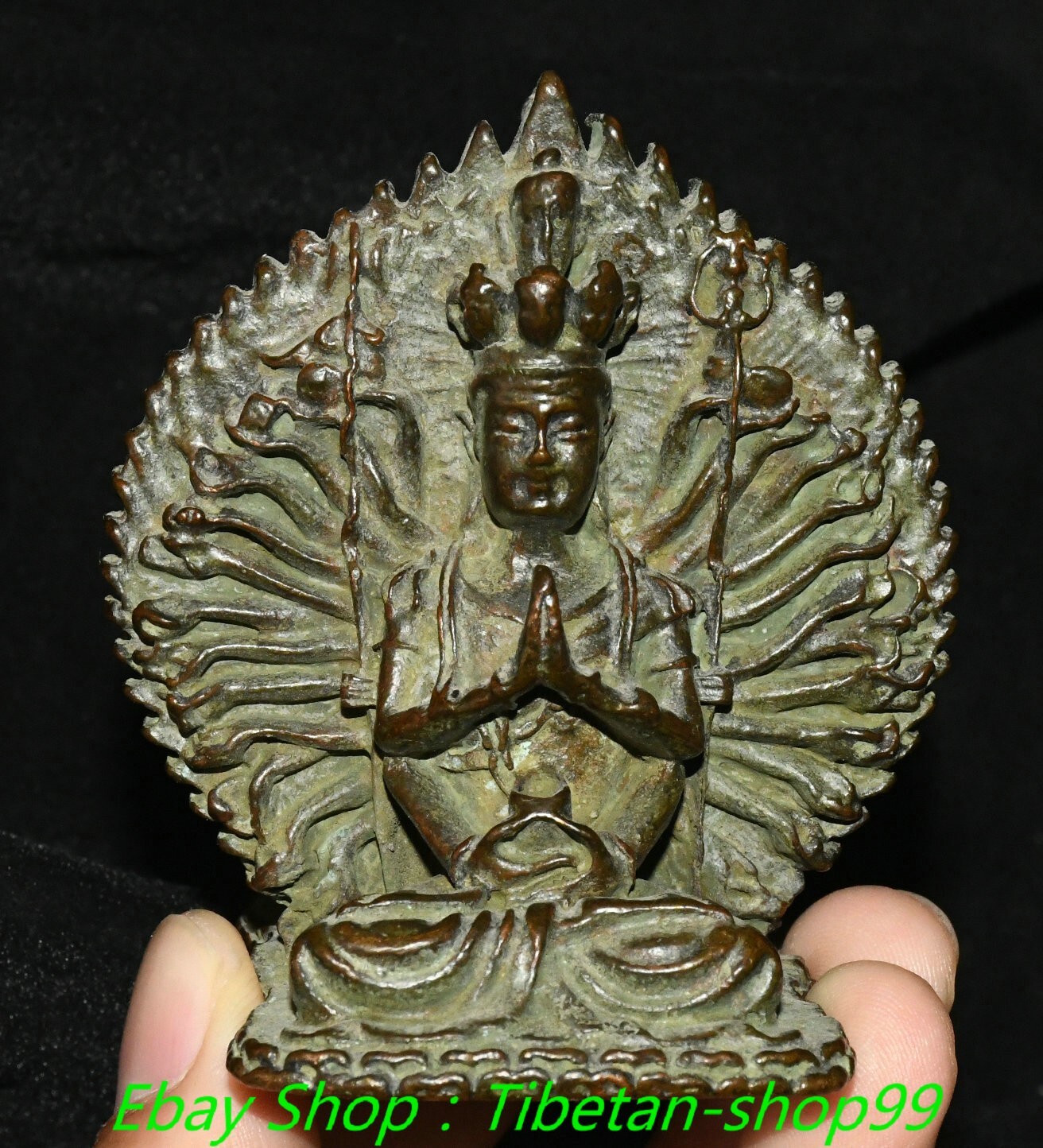 3.1''Old Bronze 1000 Arms Avalokiteshvara Goddess Kwan-yin Guanyin Buddha Statue