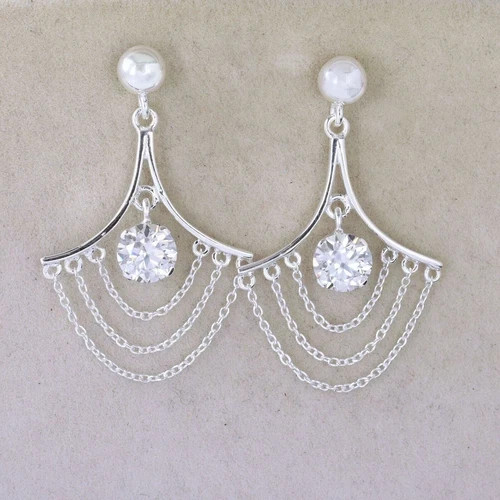 2.30 Ct Treated Certified Off White Diamond Solitaire Dangler Earring,925 Silver