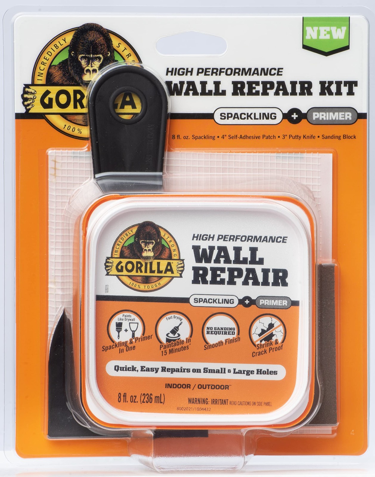 Gorilla Wall Repair Kit Featuring Heavy 8 Fl Oz (Pack of 1), White 