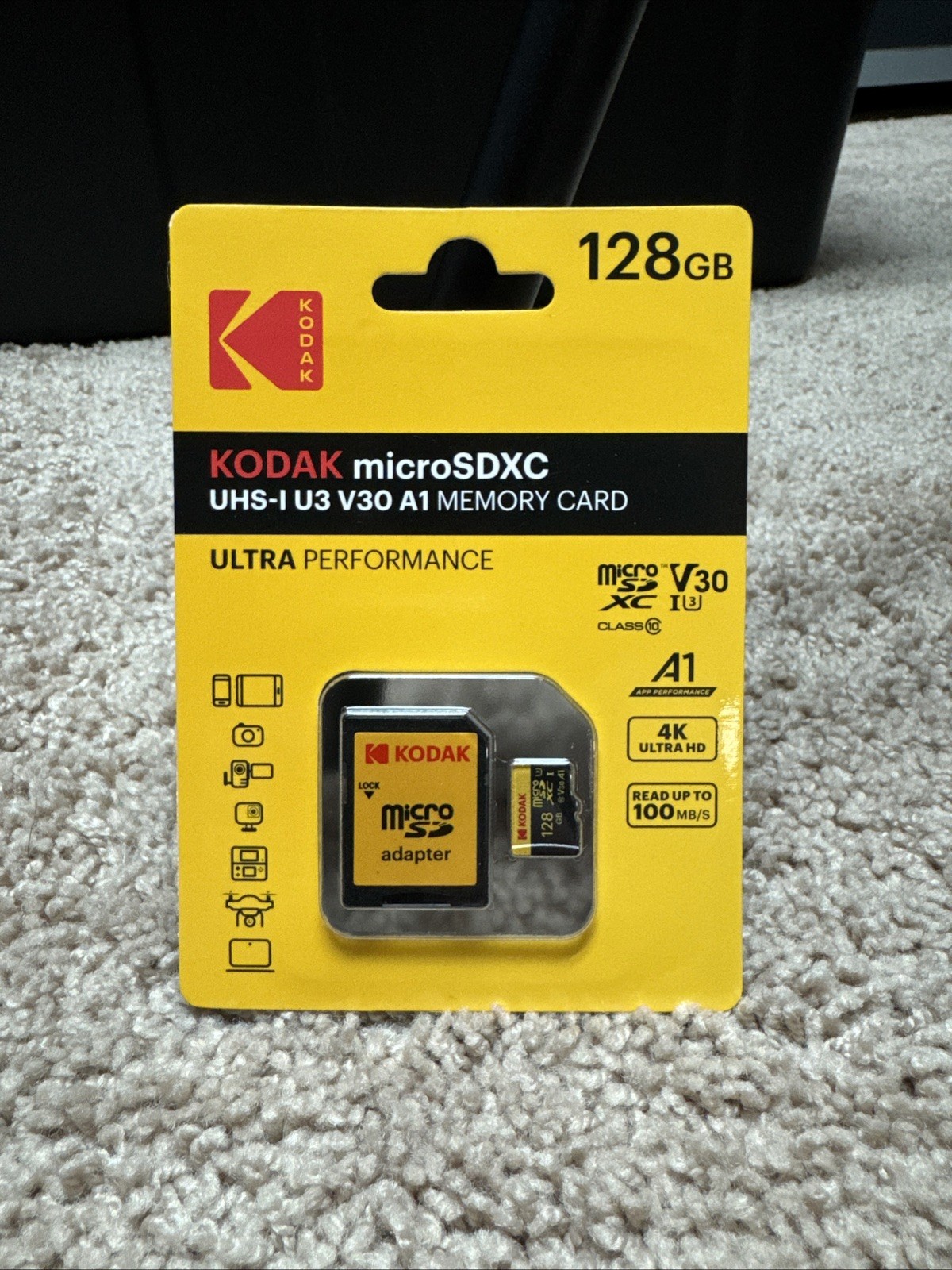 Kodak 128gb microSD card UHS-I U3 V30 A1 Class 10 with SD adapter