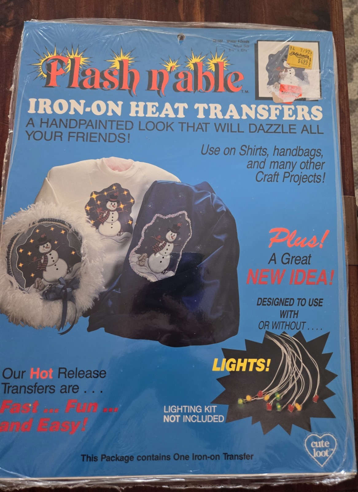 Vintage NOS Flash n'able Iron-On Transfer T81102 Snowman Christmas Design