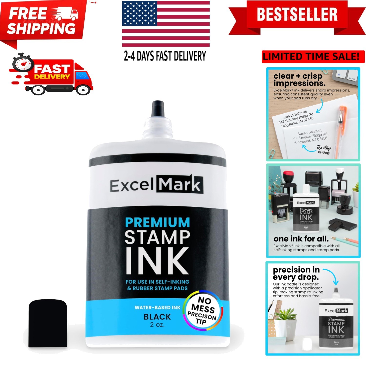 Stamp Ink – Ink Refill for Stamp Pads & Self-Inking Stamps - No Mess Precisio...