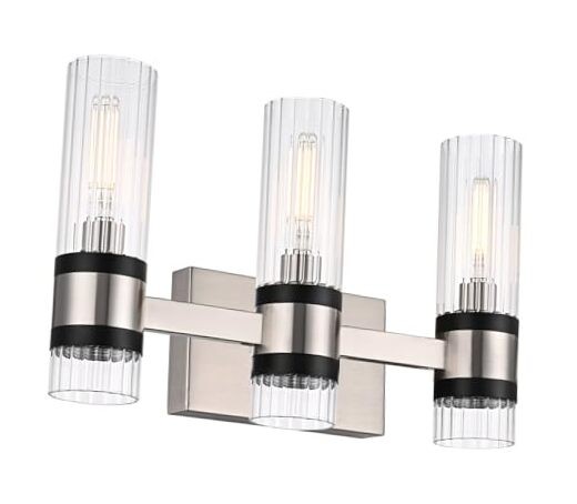  3-Light Bathroom Light Fixtures Brushed Nickel, 3 Lights Brushed Nickel Black