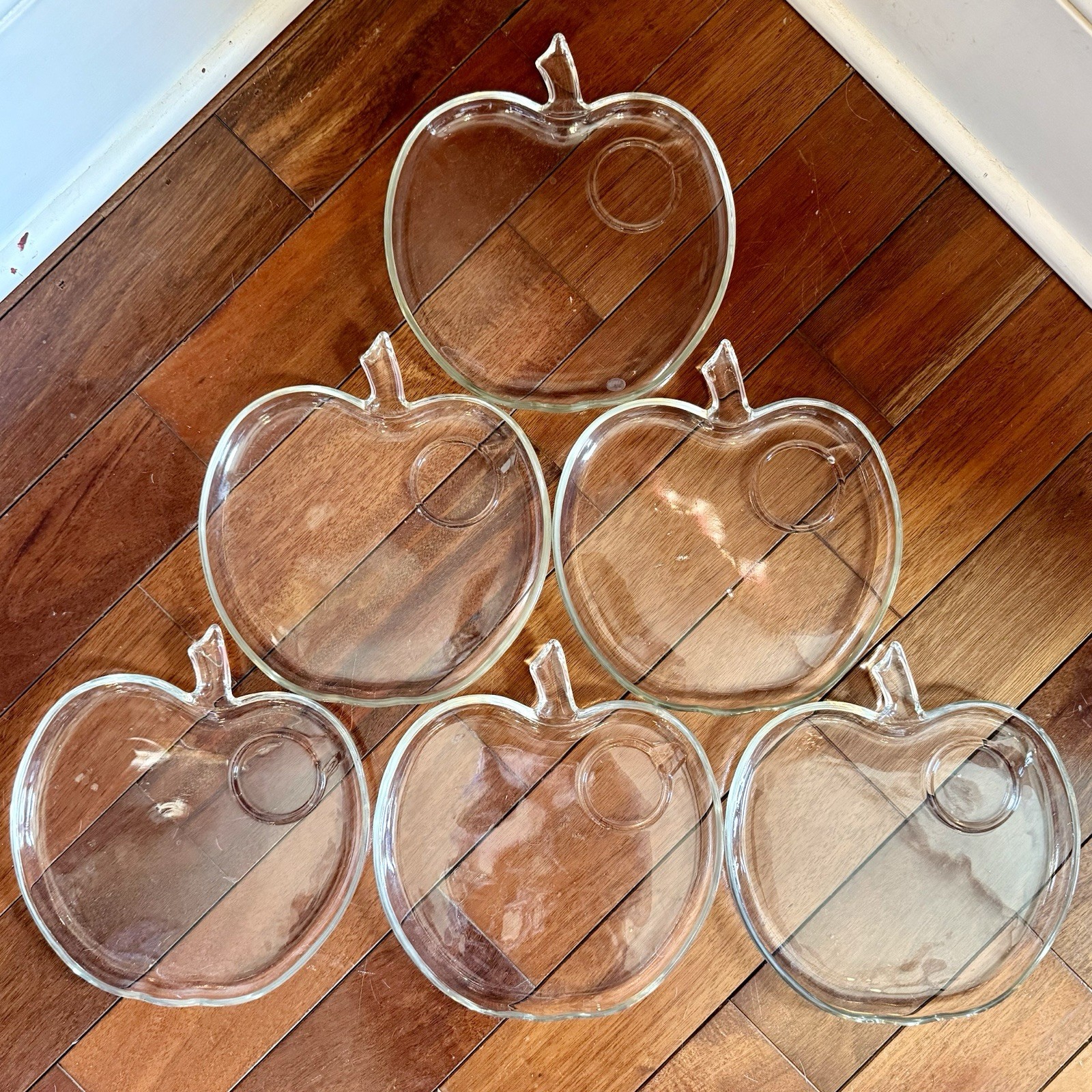 4pc VTG 1950s 50s MCM Hazel Atlas Orchard Apple Snack Luncheon Plate Cup Holder