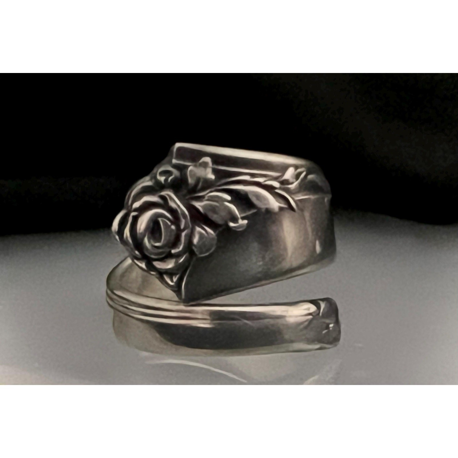 Vintage Oneida Heirloom Damask Sterling Silver Spoon RingFloral Rose Wrap Ring