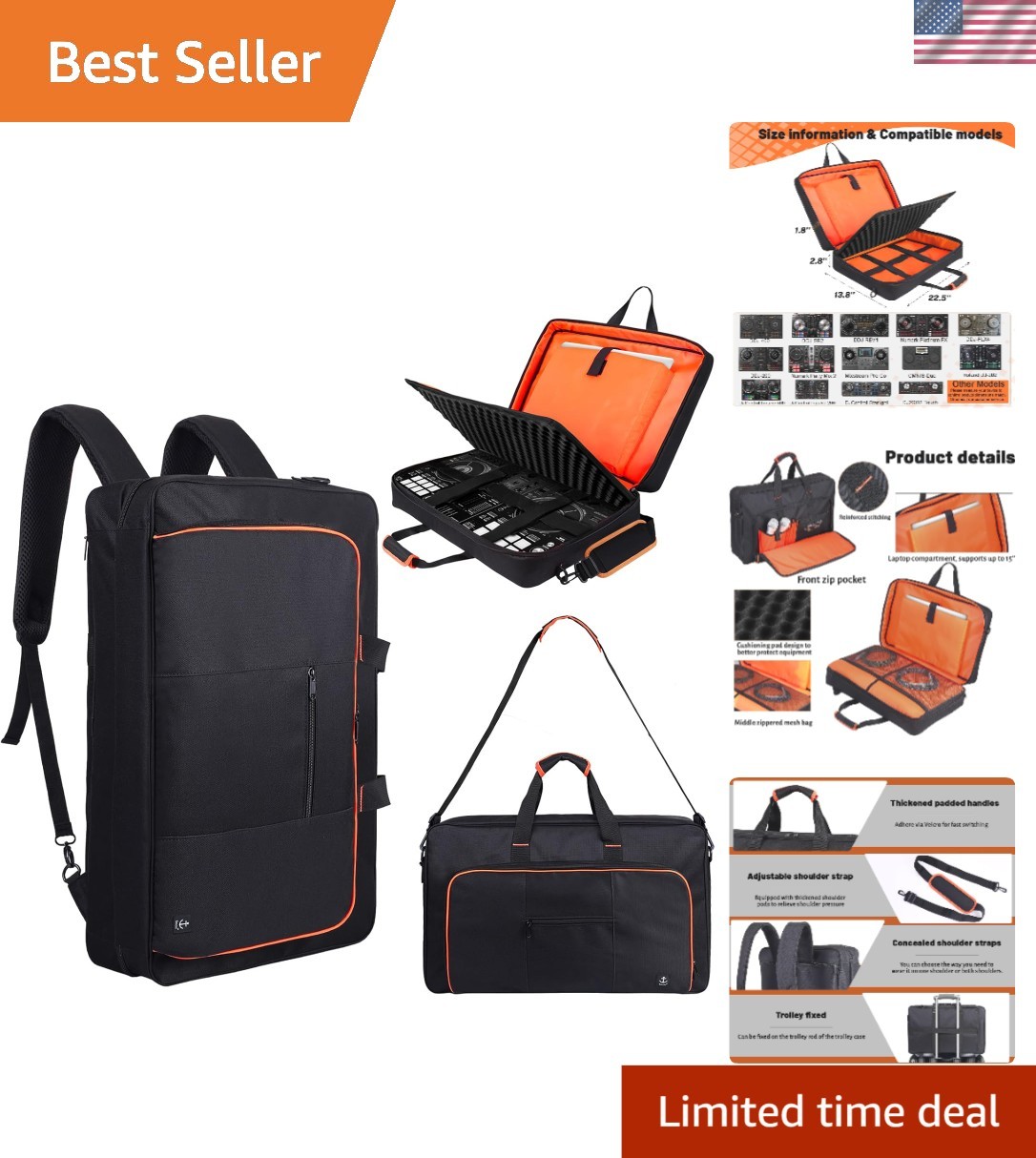 DJ Controller Case for DDJ-200, 400, SR2, Numark Party Mix 2, Mixtrack Platin...