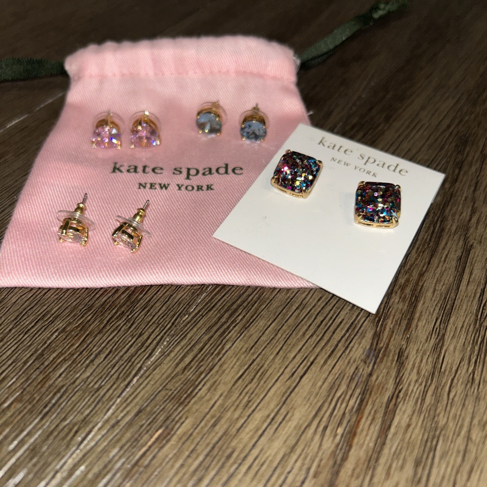 Kate Spade New York Square Gold Tone  Multi Colors Sparkle Glitter Earrings