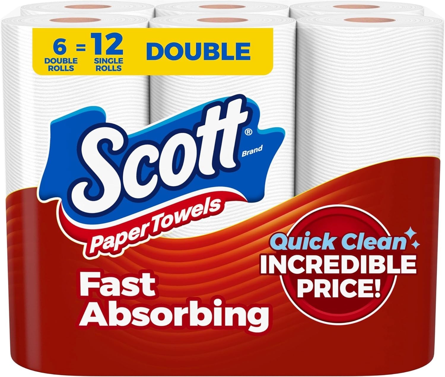 Scott Paper Towels, Choose-A-Sheet, 6 Double Rolls = 12 Regular Rolls 108 Sheets