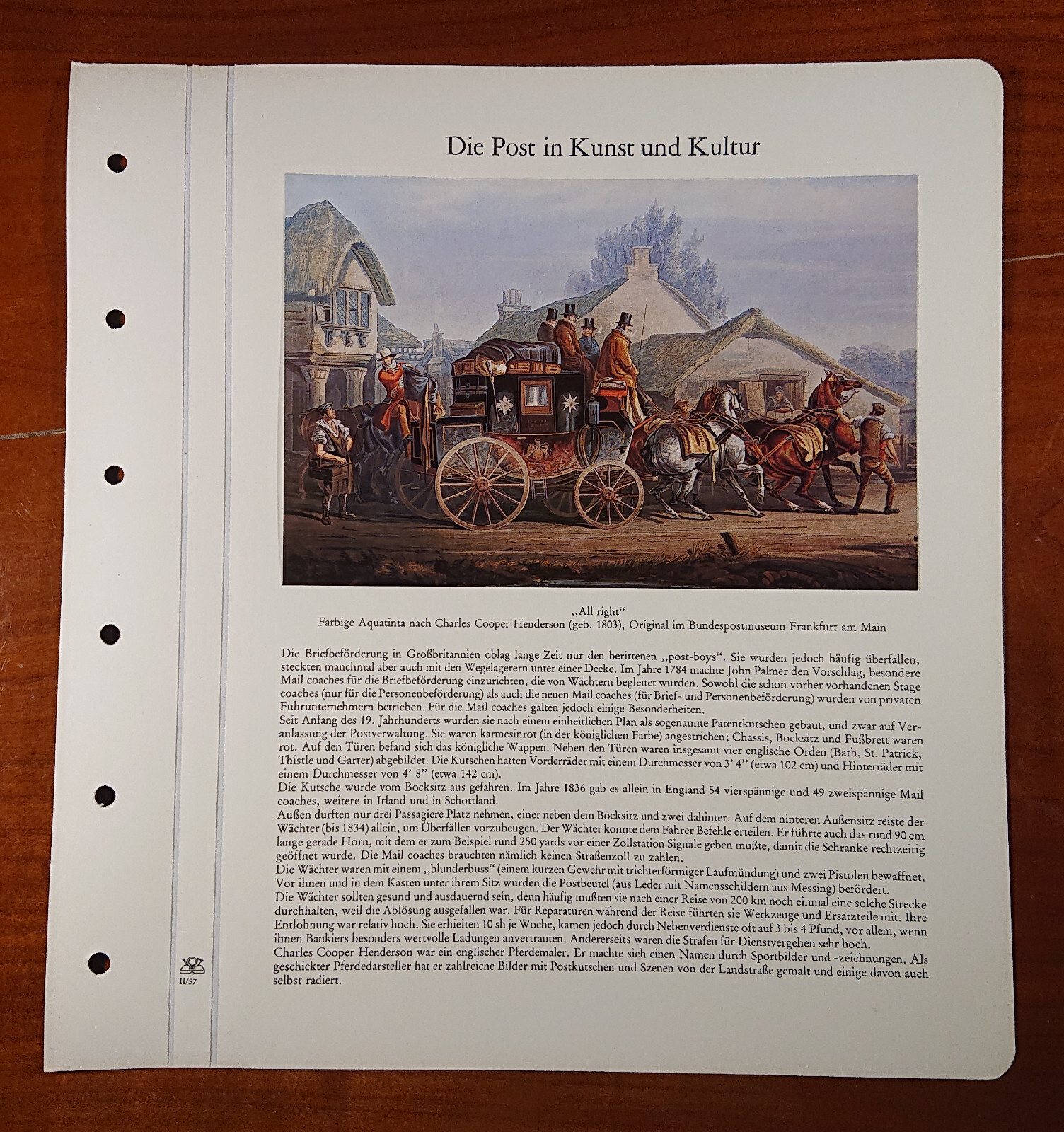 Vordruckblatt Post Art & Culture Coloured Aquatinta Charles Cooper 1803 Reprint