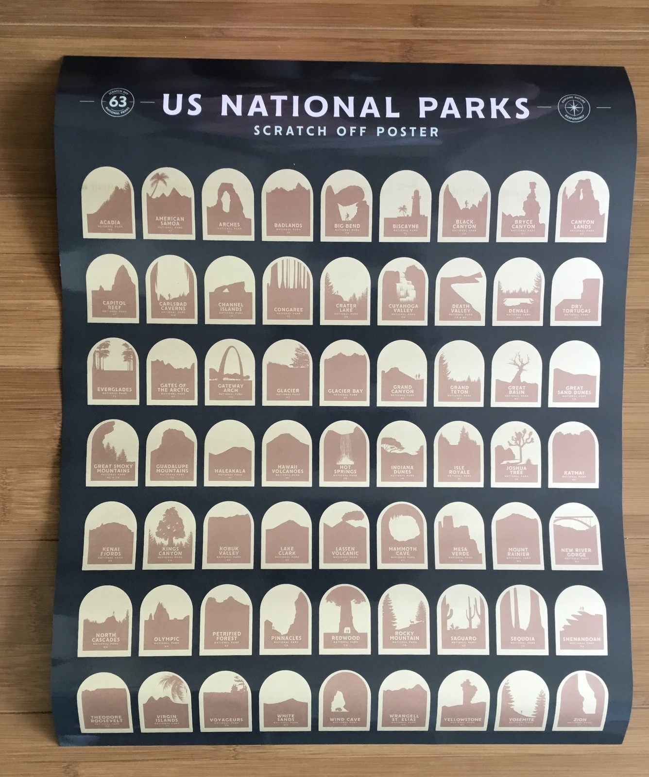U.S. 63 National Parks Scratch Off Poster New
