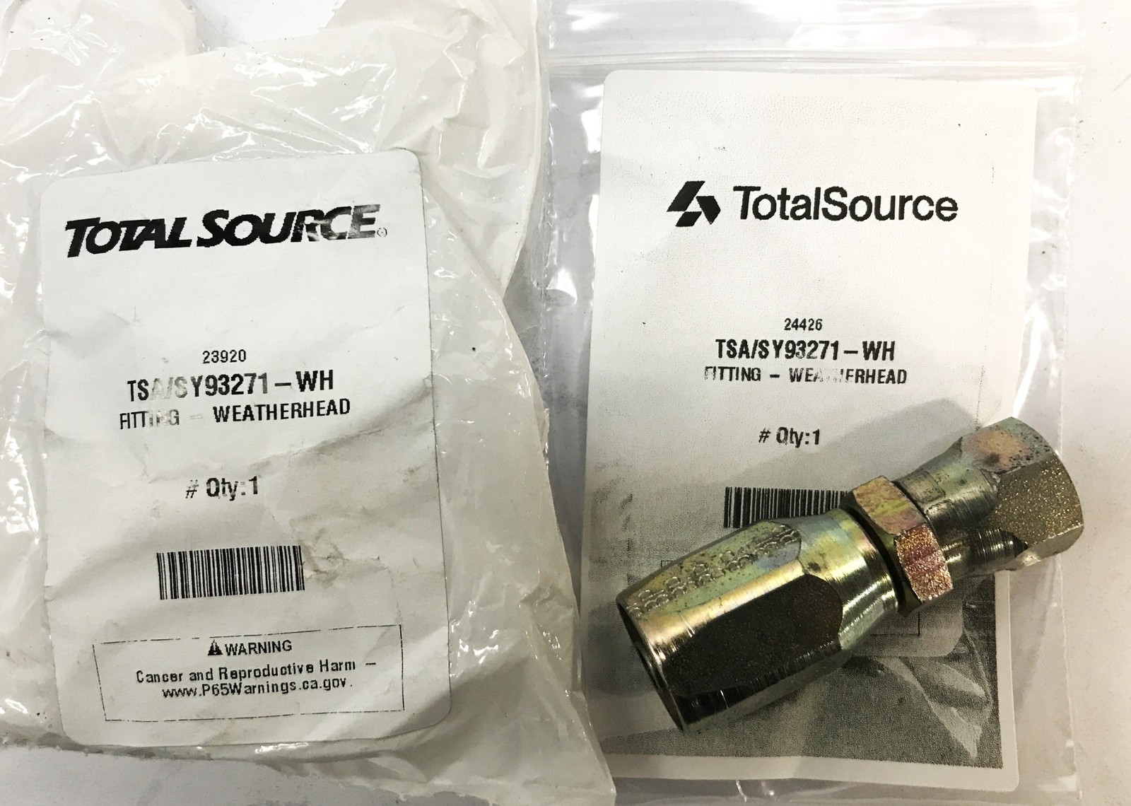 Total Source Forklift Weatherhead Fitting SY93271-WH [Lot of 2] NOS