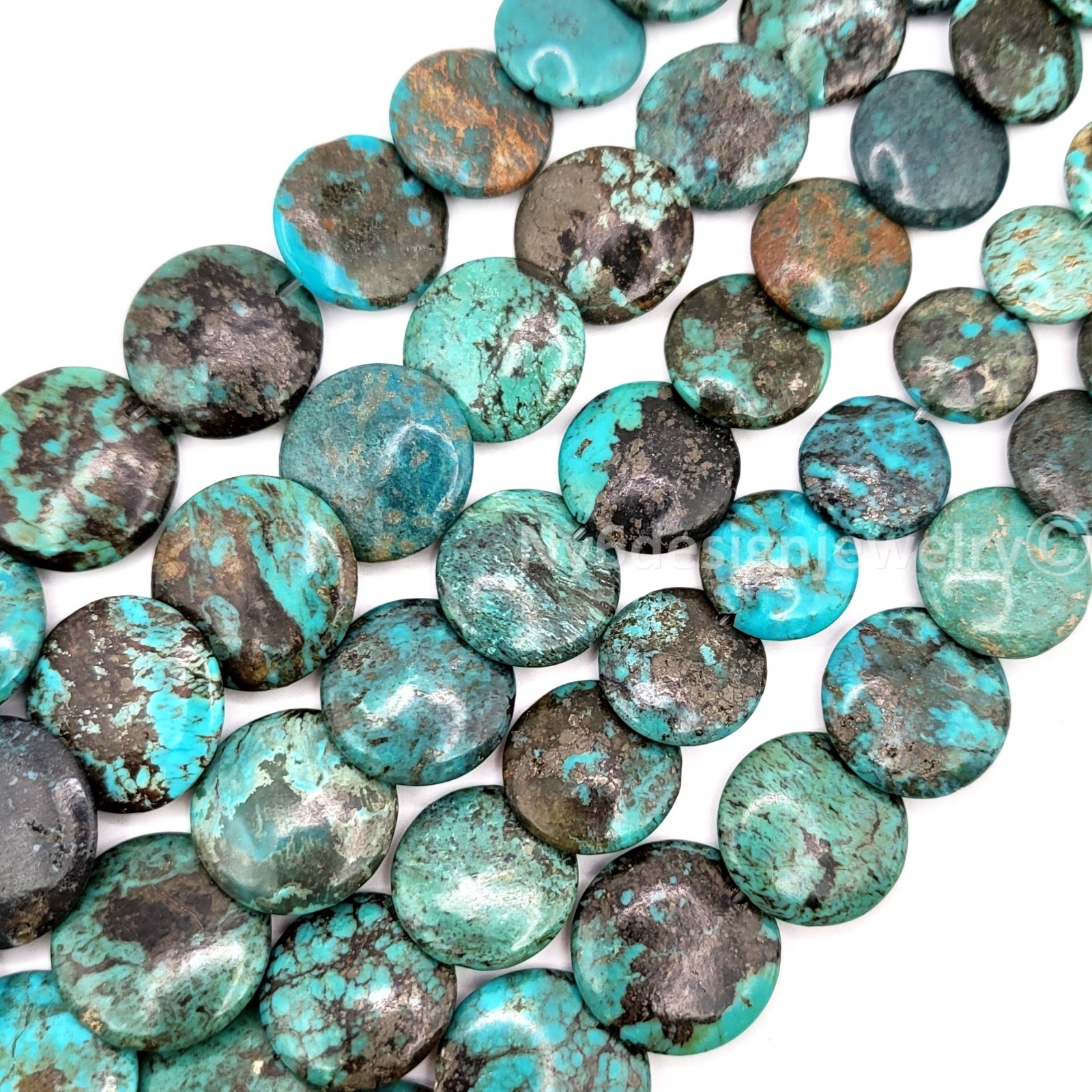 Natural Turquoise Graduated Coin Beads (8-18mm), Blue Brown Gemstone Strand