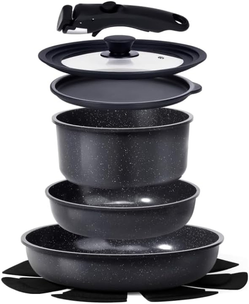 Ceramic Pots and Pans Set Non Stick, Nonstick Detachable Handle Cookware Sets, H