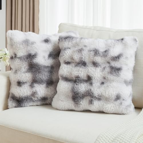  Decorative Throw Pillow Covers 18x18 Inch Set 18" x 18" (Pack of 2) Grey White
