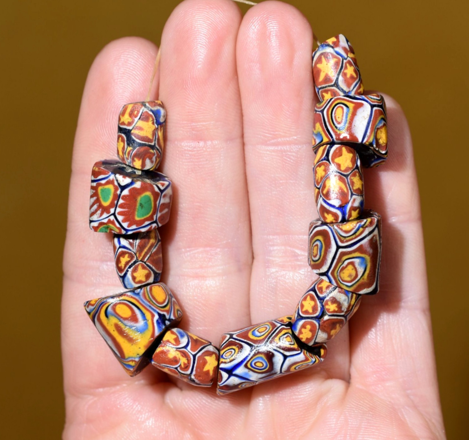 Antique Venetian Assorted Millefiori Italian Murrine Cane Beads, African Trade