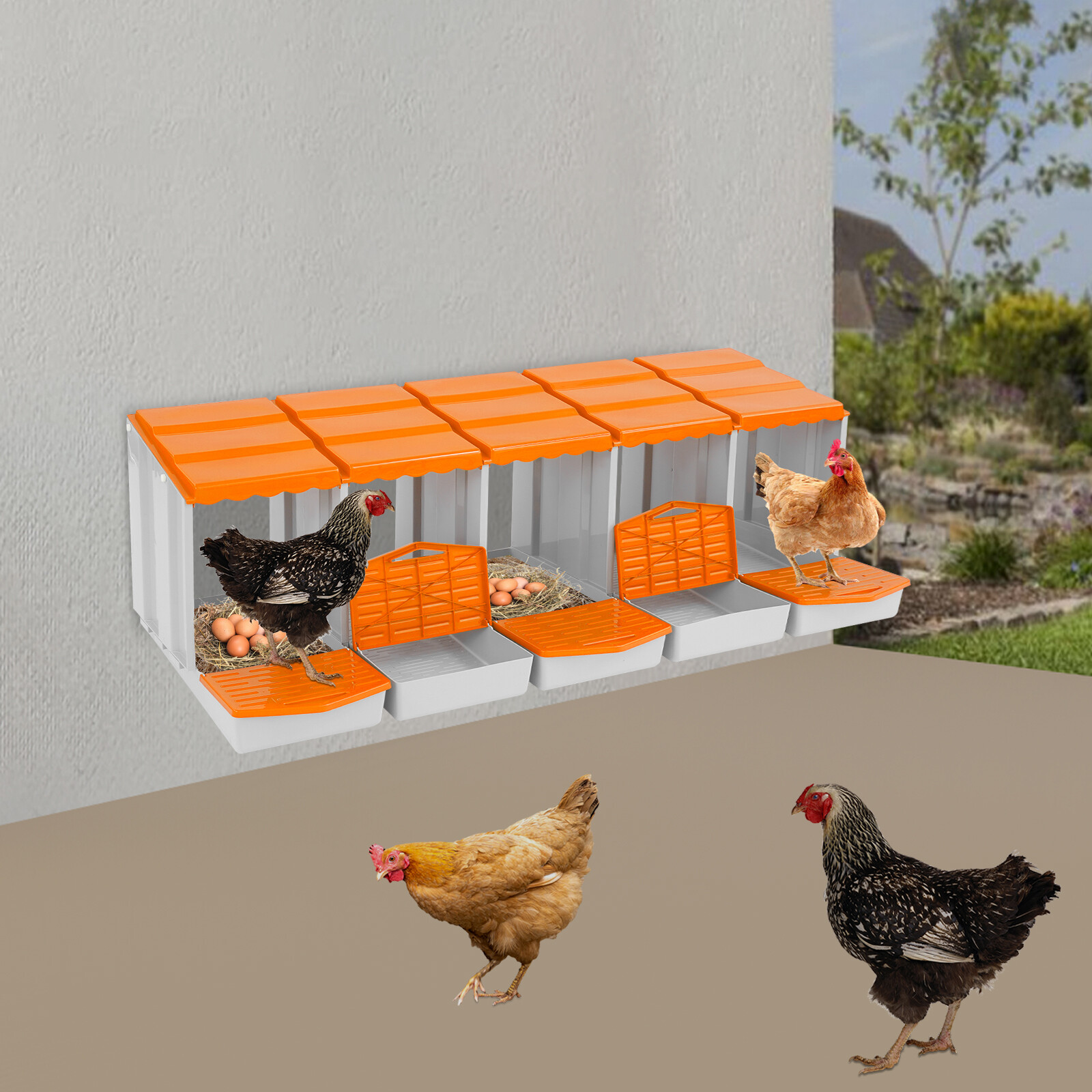 5-Compartment Chicken Nesting Box, Chicken Nest Laying Box with Egg Collection