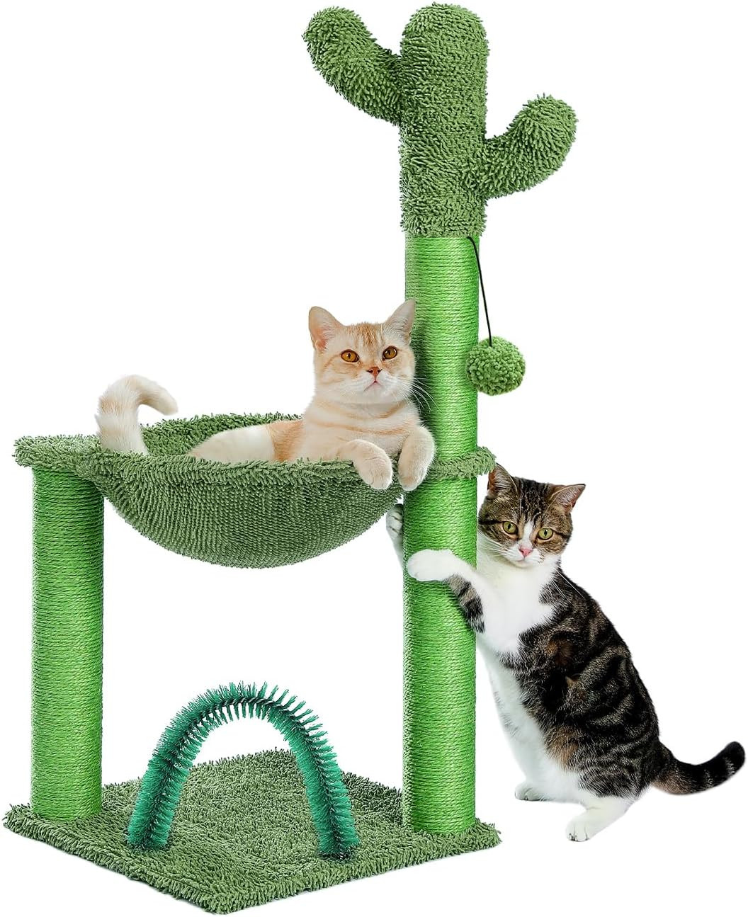 PAWZ Road Cactus Cat Tree, 33 Inchs Cat Tower with Cat Self Groomer, Soft Hammoc