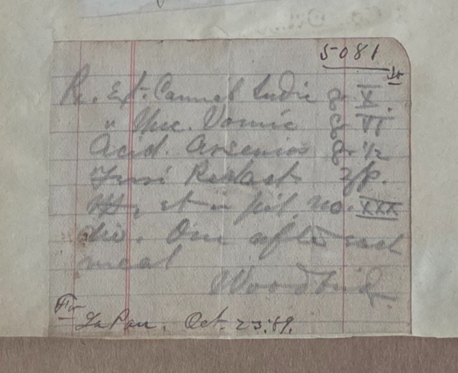 19 Antique 1889 Prescriptions on 2-sided Pharmacy Ledger Page - Cannabis, Opium