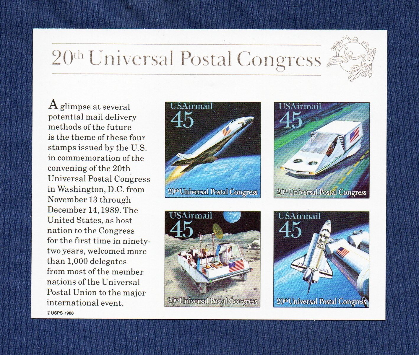 UNITED STATES 1989 20TH UNIVERSAL POSTAL CONGRESS IN BF MNH**