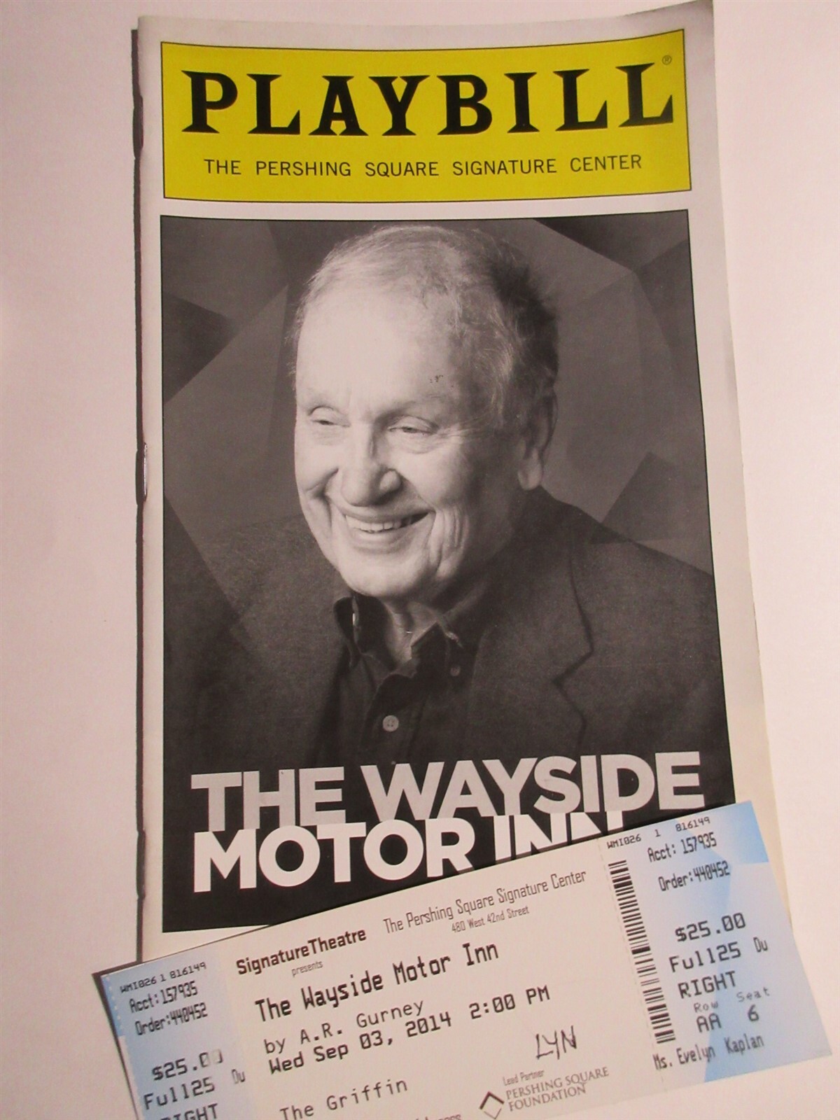 Wayside Motor Inn Playbill 2014 Gurney Kelly AuCoin Jon DeVries w/ TICKET STUB