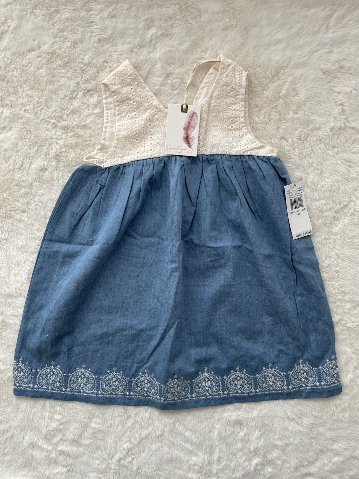 SALE! NEW Jessica Simpson Girls white and denim Dress 4T NWT