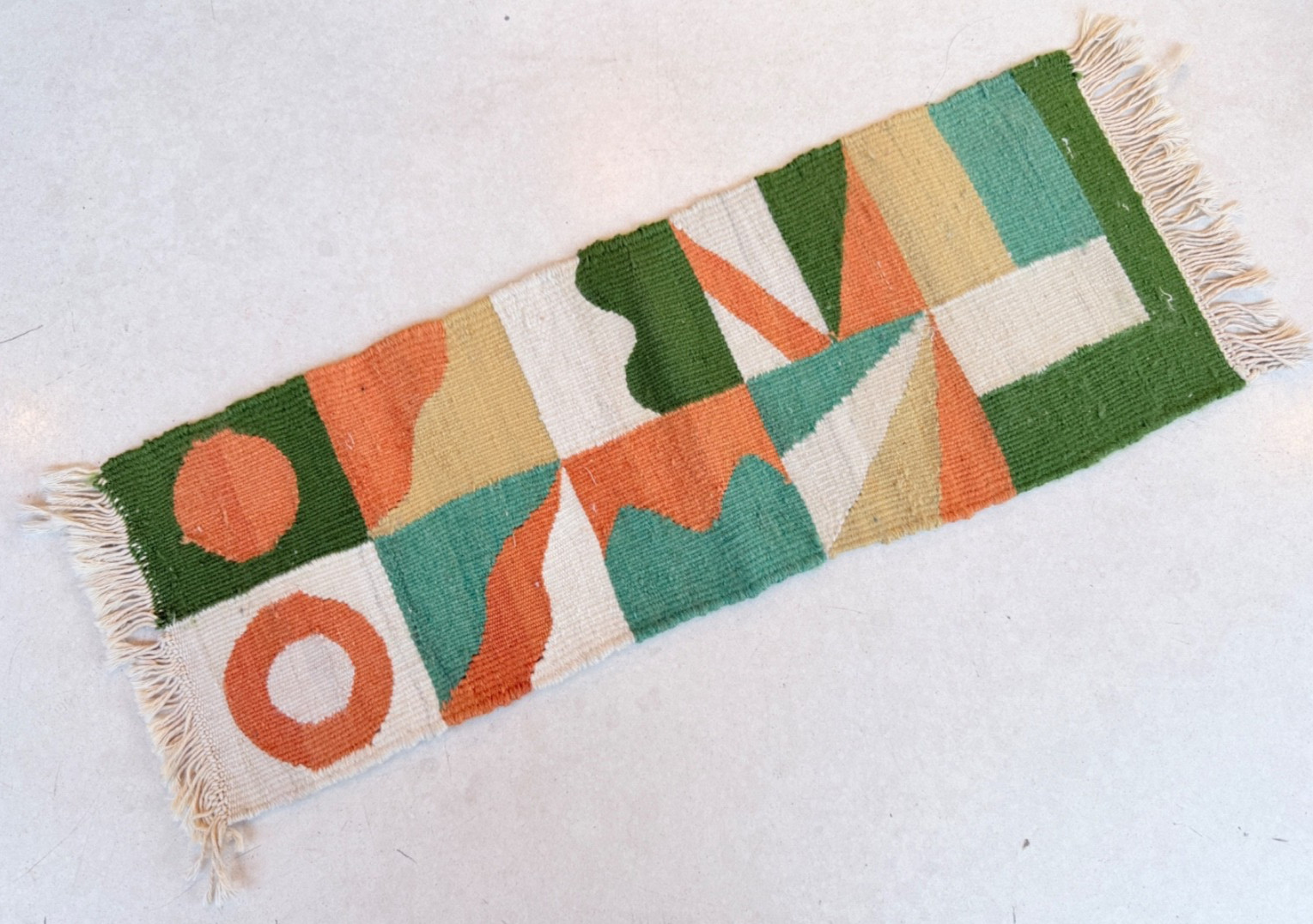 Mid Century Textile Modern Handwoven Wool Tapestry Wall Art Abstract Geometric