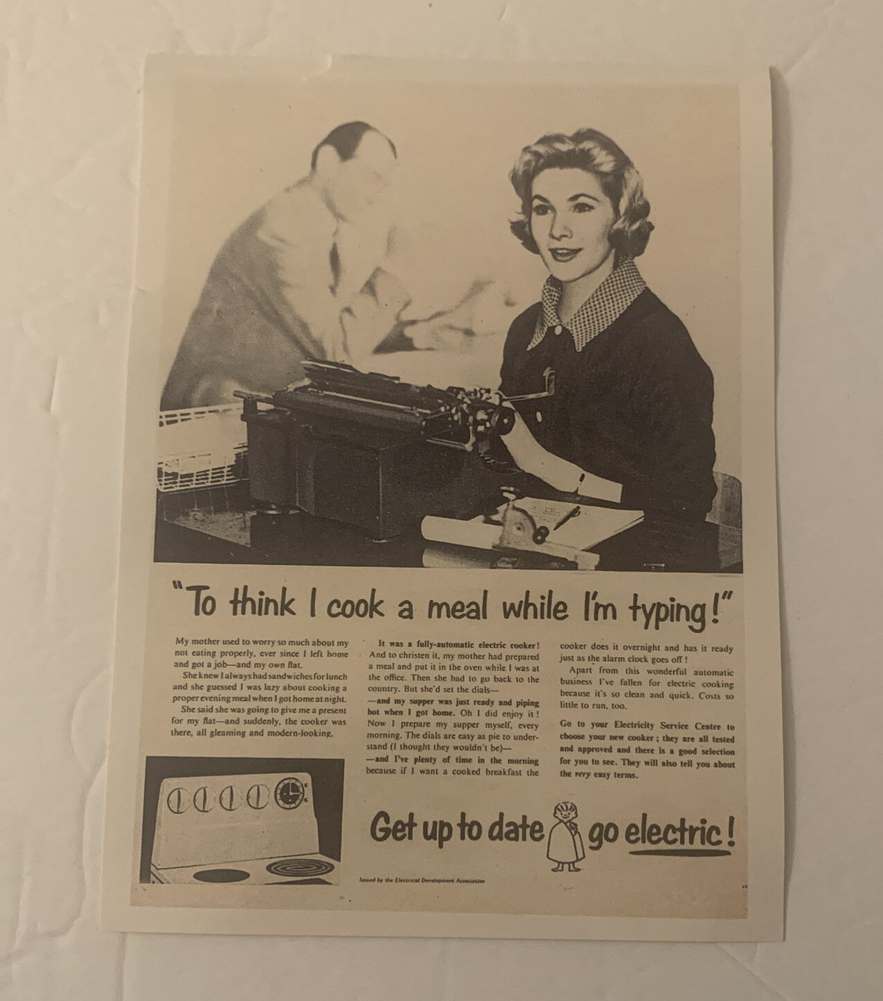 Vintage 6.75” Reproduction Electric Cooker Ad Paper Print Stove 1960s Collect