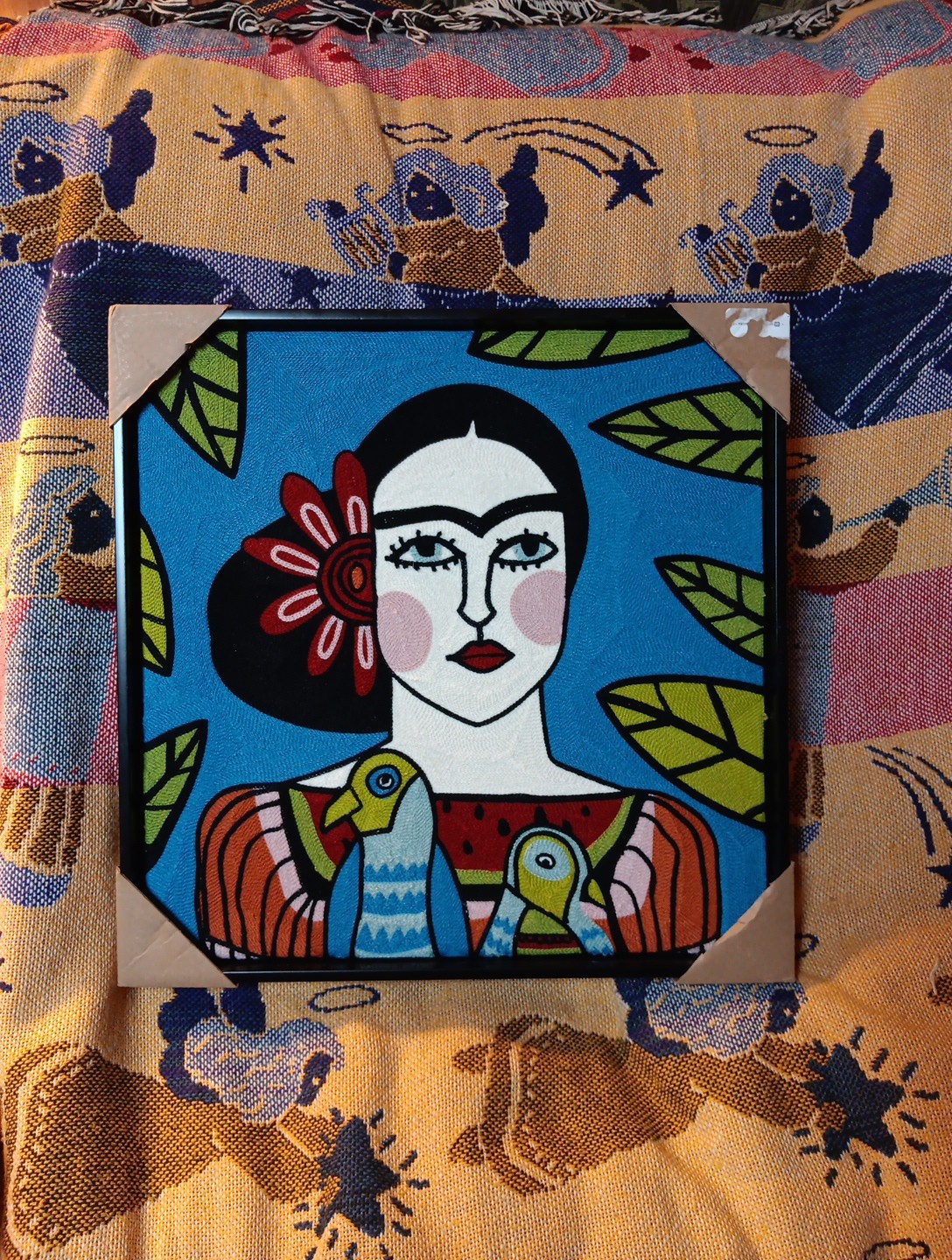 BP Home Woven Artistry Embroidered Framed Art Frida Kahlo Brand New Retro Decor