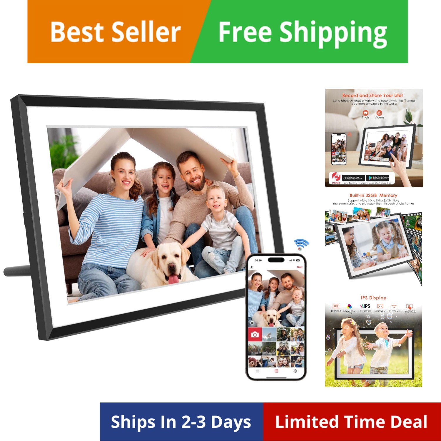 Frameo Digital Picture Frame 10.1 Inch, 32GB WiFi-Enabled, 1280x800 HD IPS To...