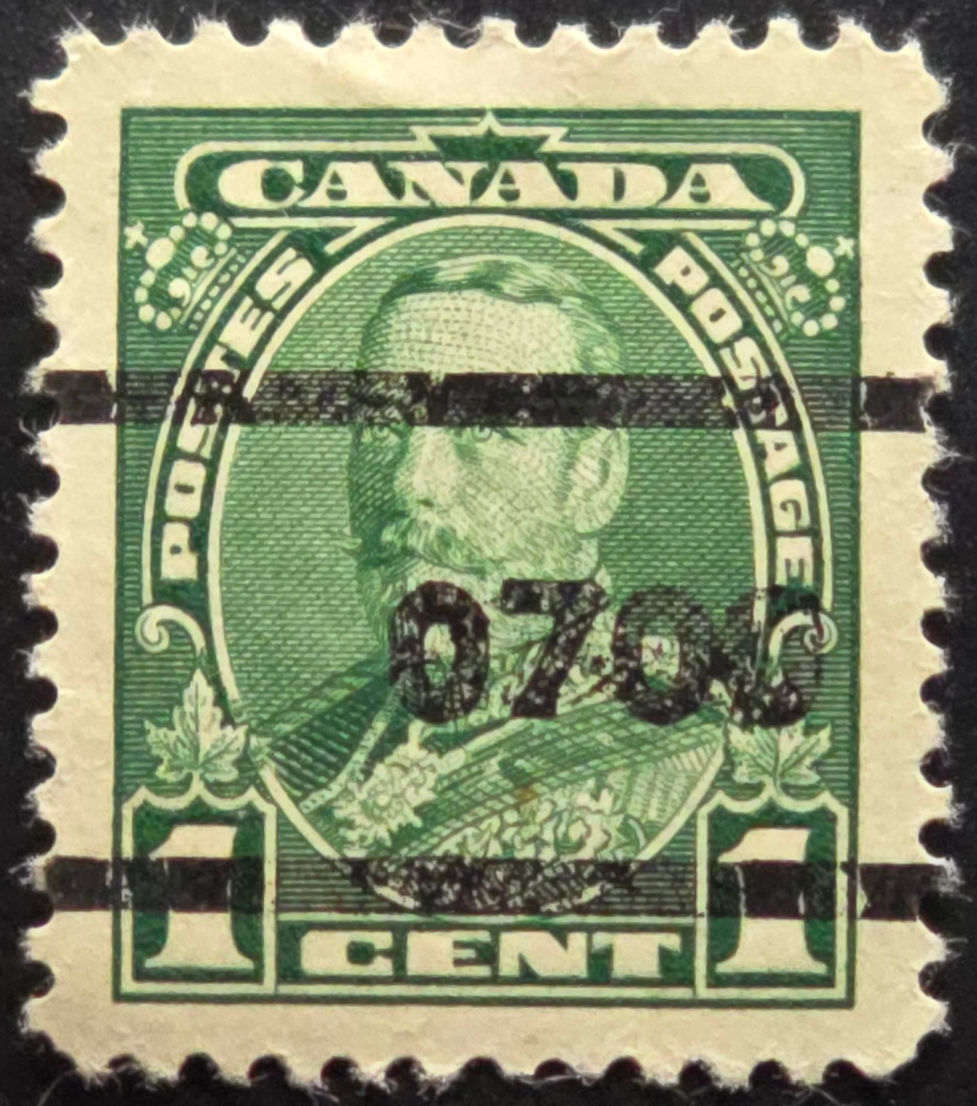 Canada KGV 1 Cent Green Medallion Issue - "0700" Montreal QC Numeric Precancel