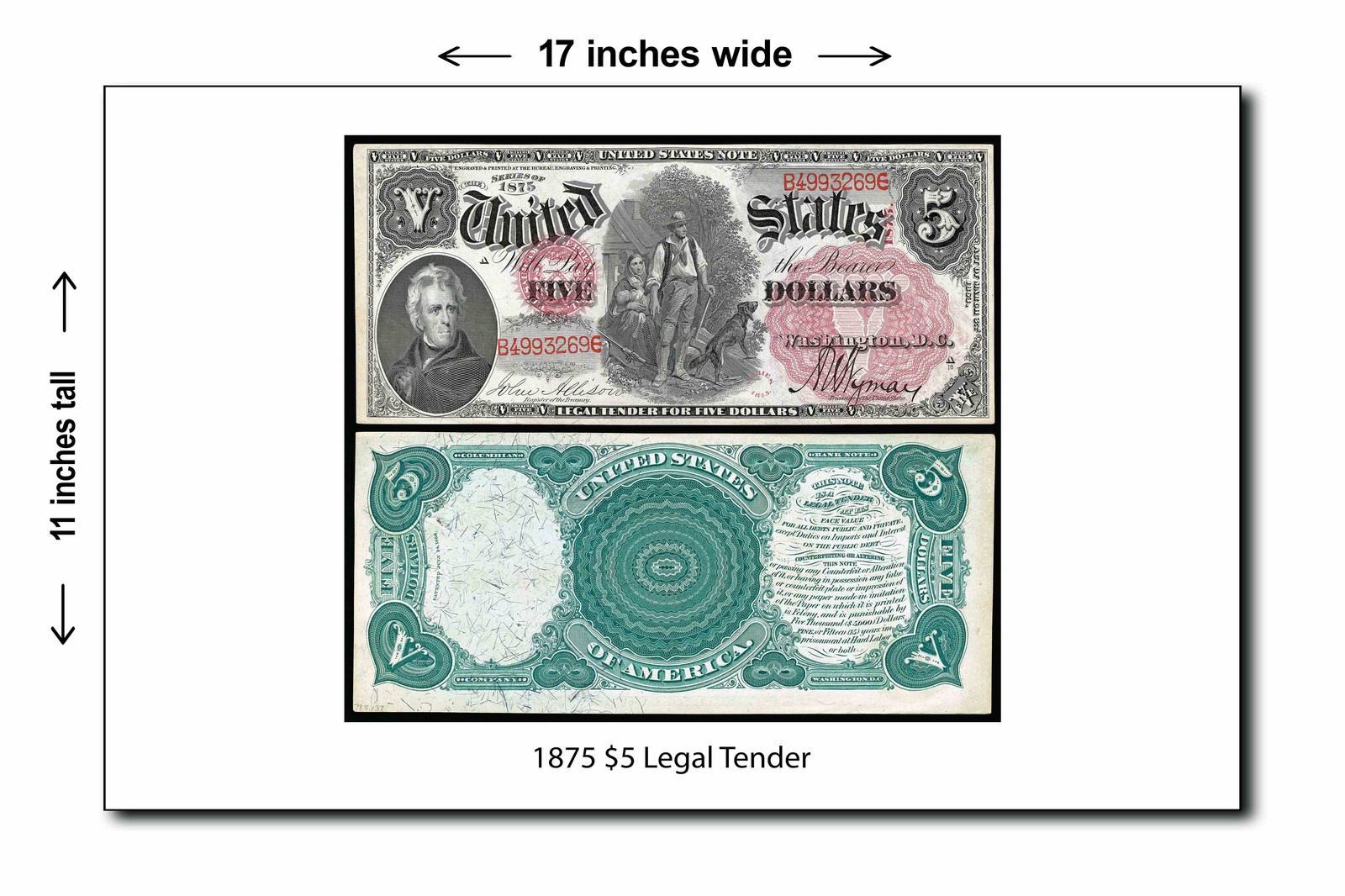 1875 $5 Legal Tender - 11x17 Poster