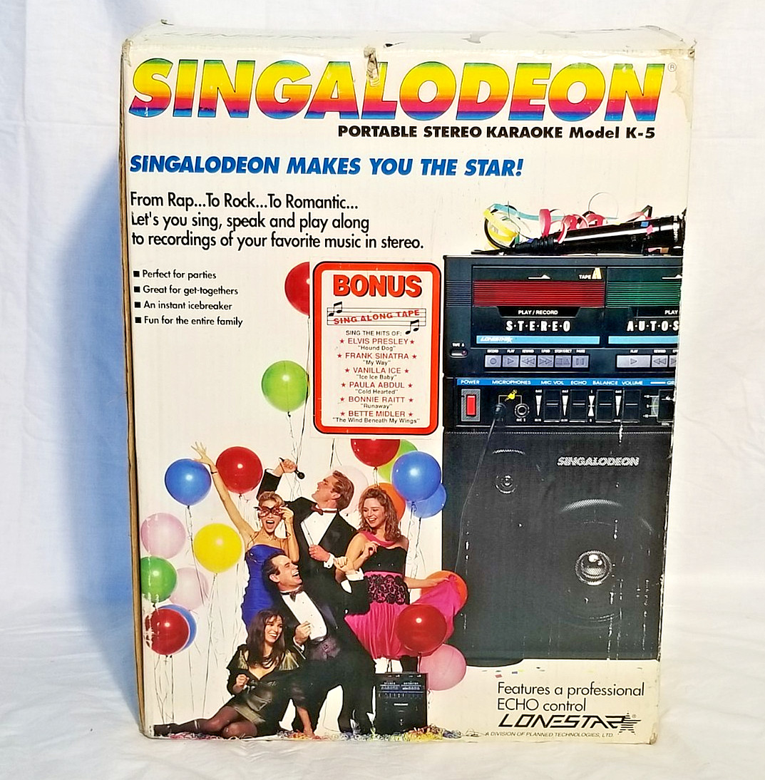 Vtg Lonestar K-5 SINGALODEON Karaoke 2 Bay Cassette Party Machine w Microphone