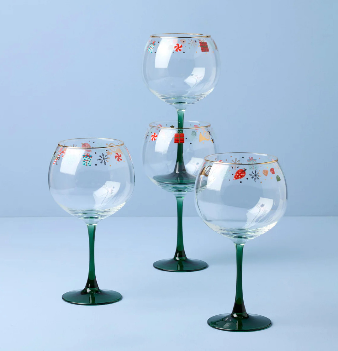 Lenox Glassware NUTCRACKER BALLET Balloon Wine Glasses - Set of Four N/O