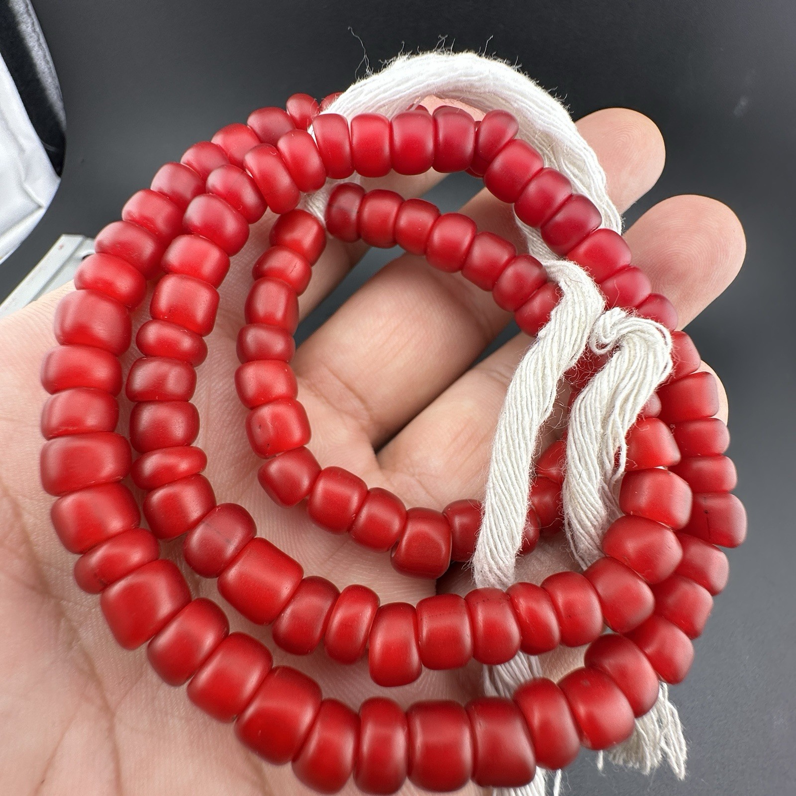 Antique Venetian Red WhiteHeart Beads Long Necklace Rare