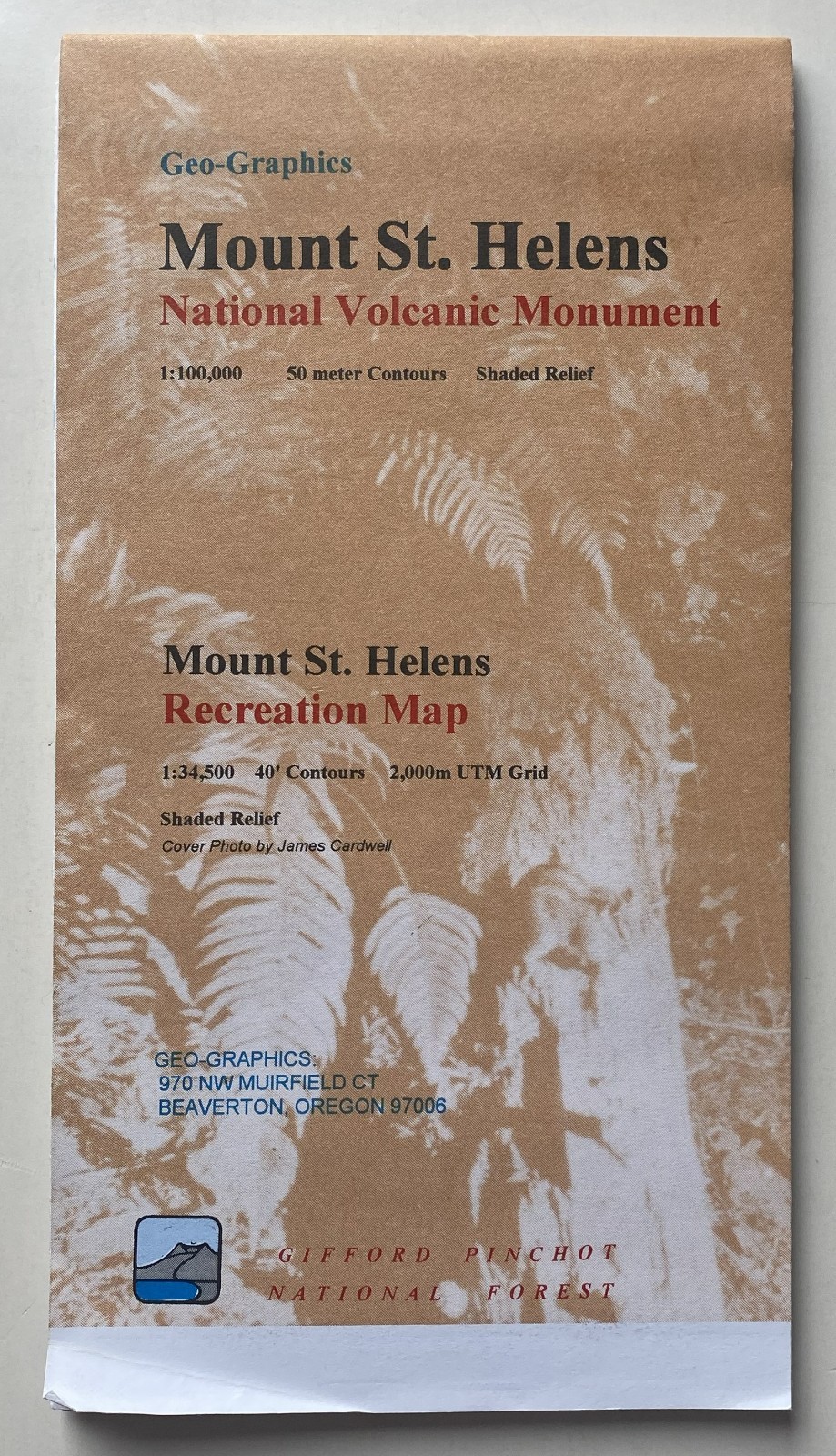 Geo-Graphics Recreation Map of the Mount St. Helens National Volcanic Monument.