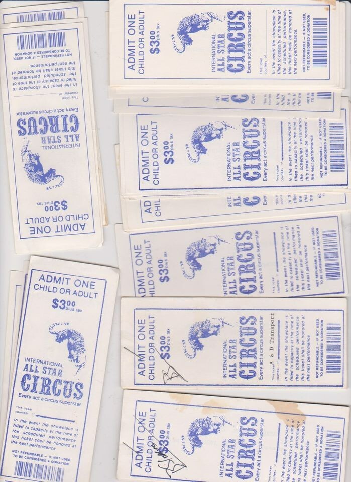 INTERNATIONAL ALL STAR CIRCUS 1984 TICKETS free ship