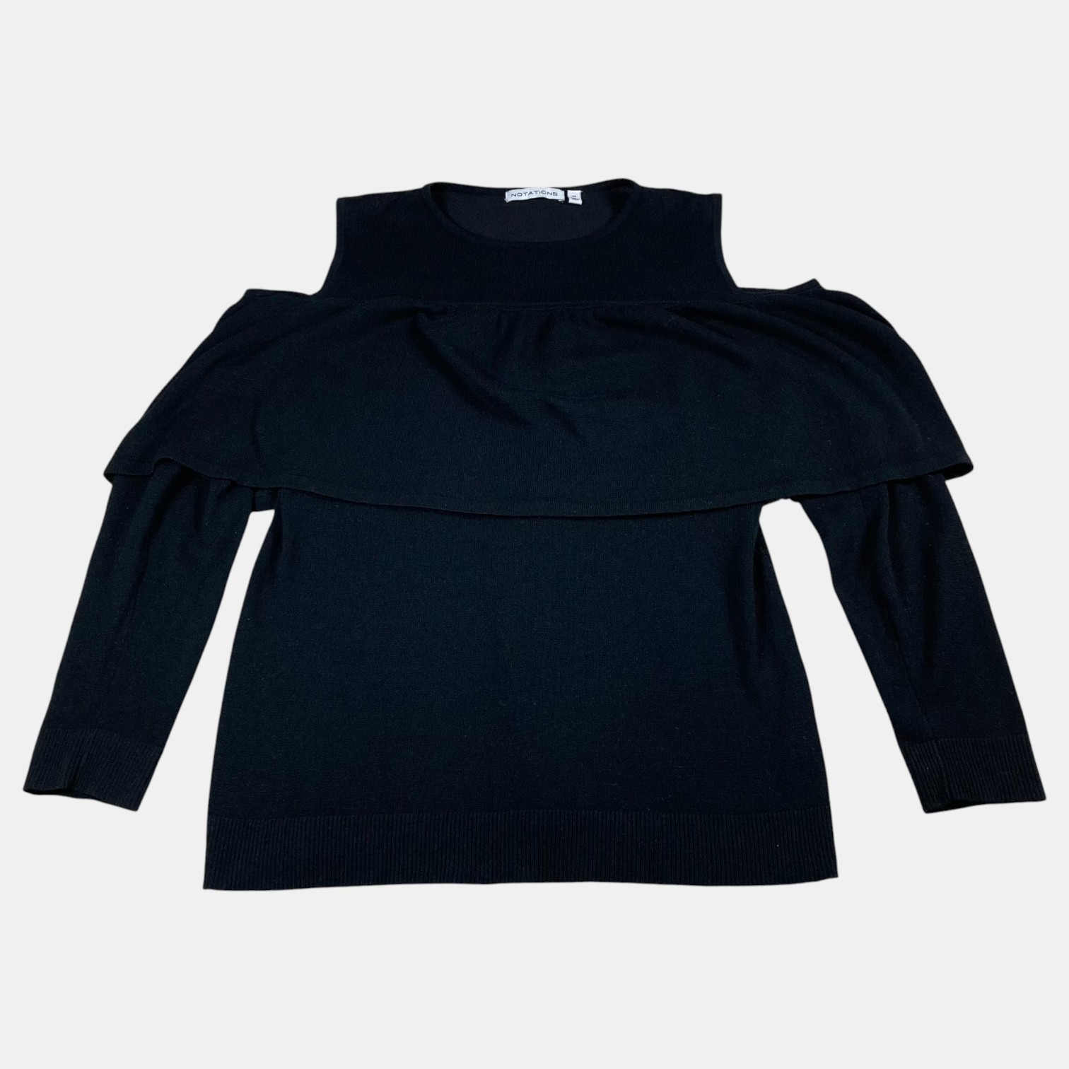 NOTATIONS Cold Shoulder Black Ruffle Sweater Knit Top Casual Women's Size Medium