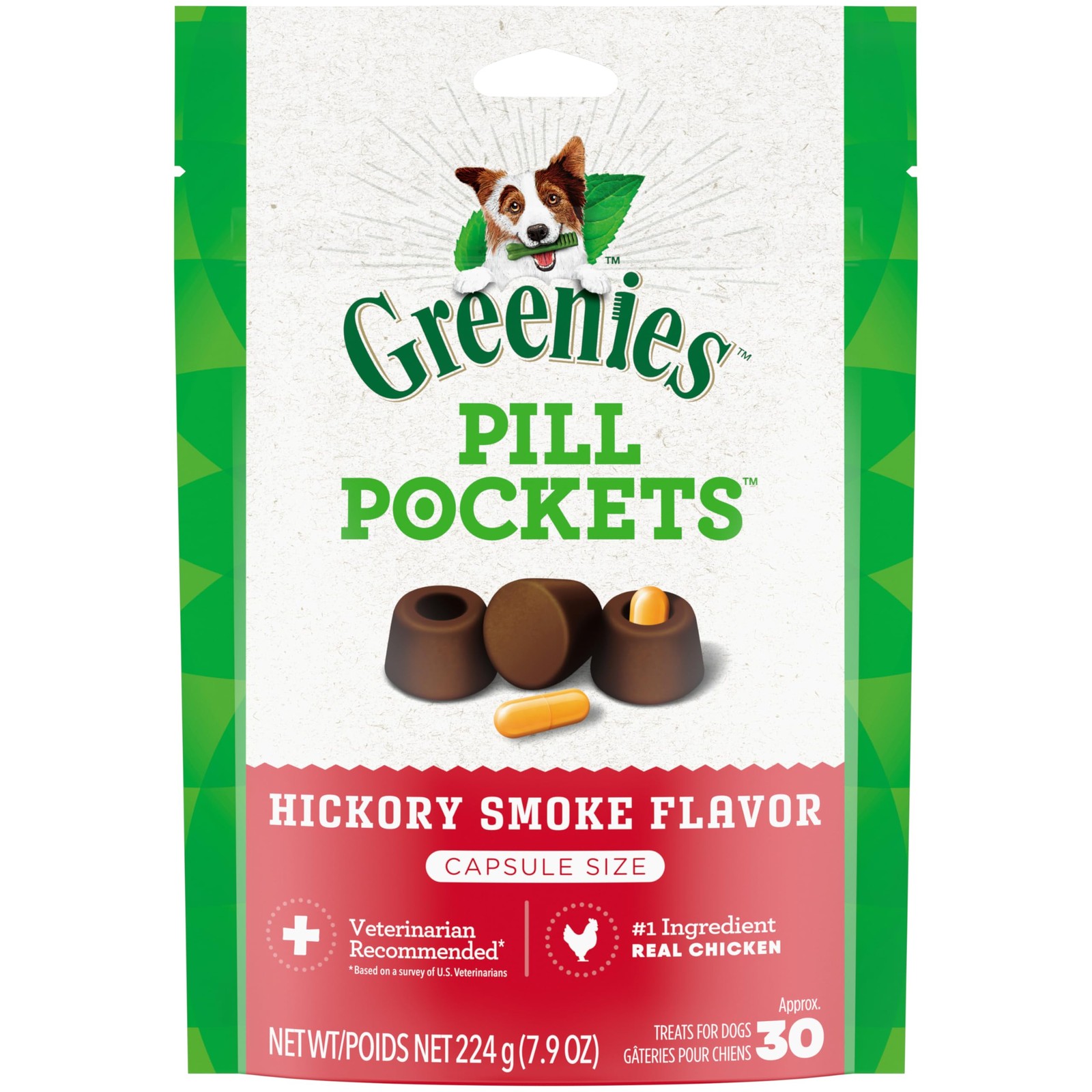 Greenies Large Pill Pockets Dog Treats, Hickory Smoke, 30 Count, 7.9oz