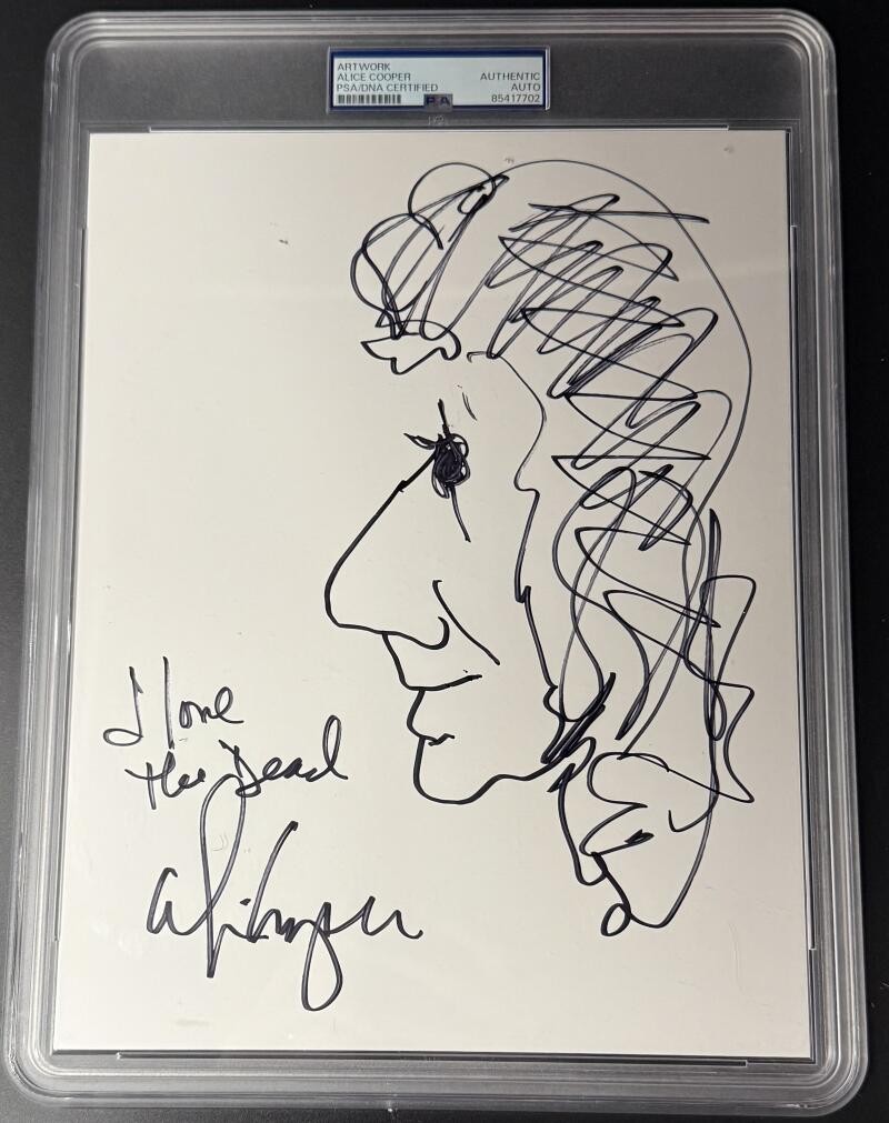 Alice Cooper Signed Autograph PSA/DNA Encapsulated Rare Original Art Sketch B