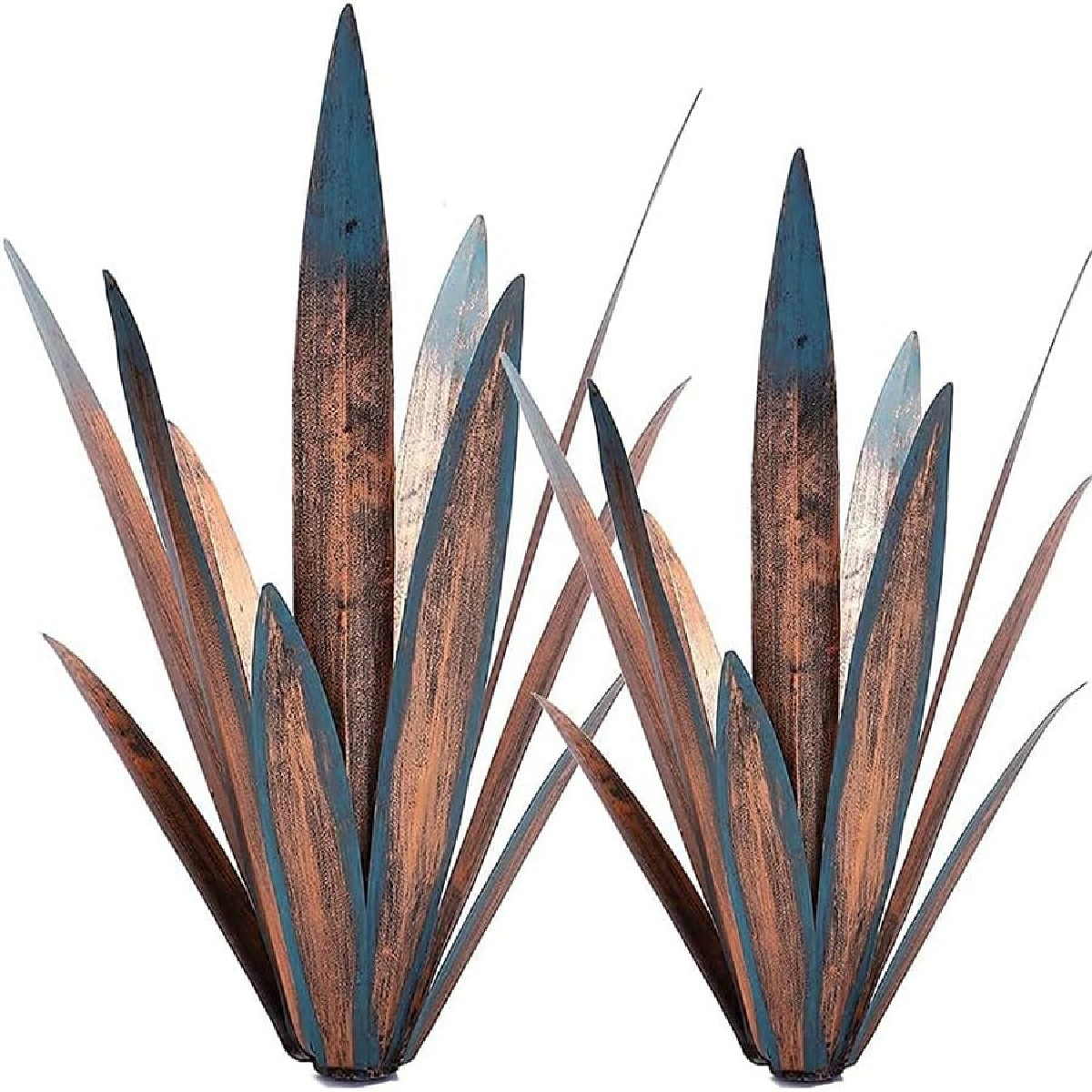 Muciwa 2 PCS Metal Agave Sculpture, Vintage Hand-Painted Garden Decor Art
