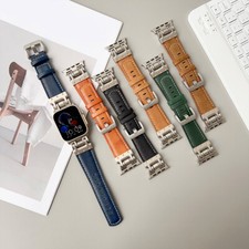 Leather Band Metal Connector Strap for Apple Watch 49/46/45/44/42mm iWatch Ultra