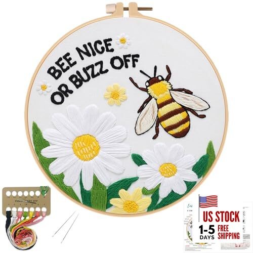  Embroidery Kits for Beginners,Cross Stitch Kit for Adults,DIY Bee flowers