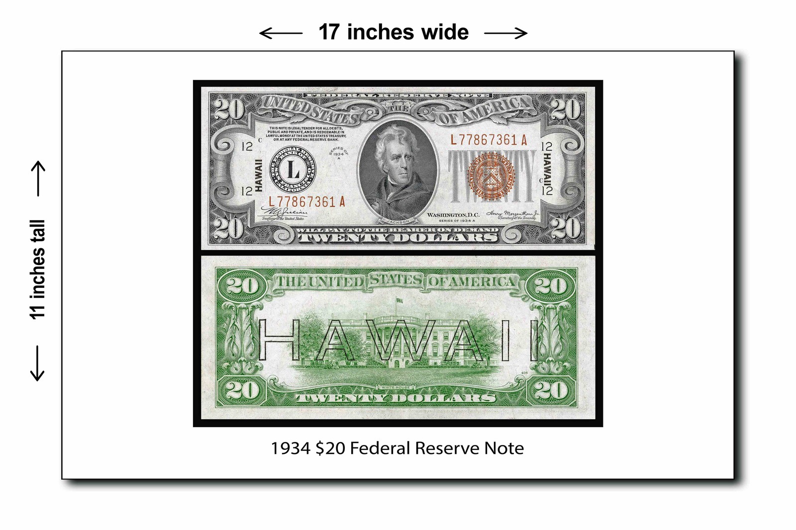 1934 $20 Federal Reserve Note - 11x17 Poster