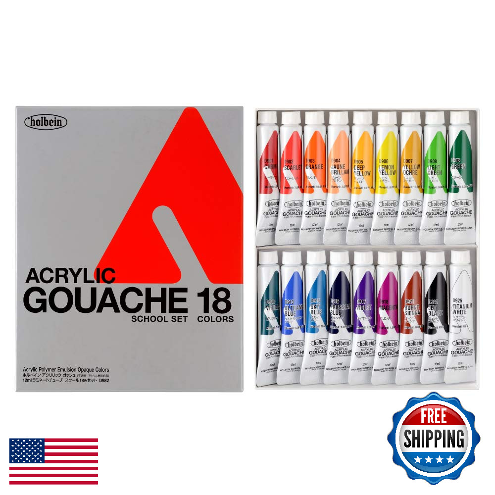 Holbein Acrylic Designer Gouache Set of 18 12ml Tubes