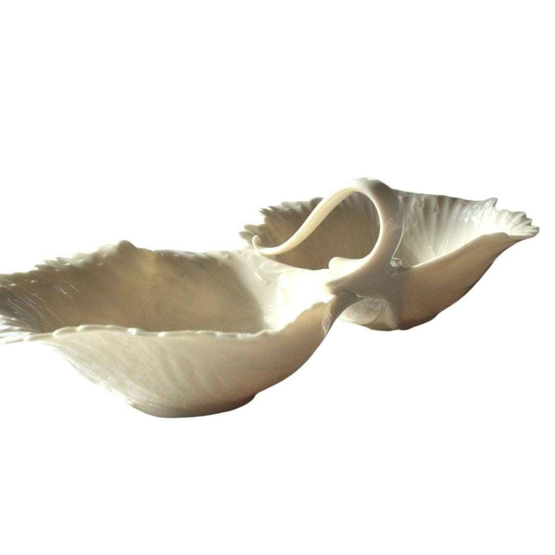 Lenox Leaf Shaped Divided Serving Dish Cream Porcelain Elegant