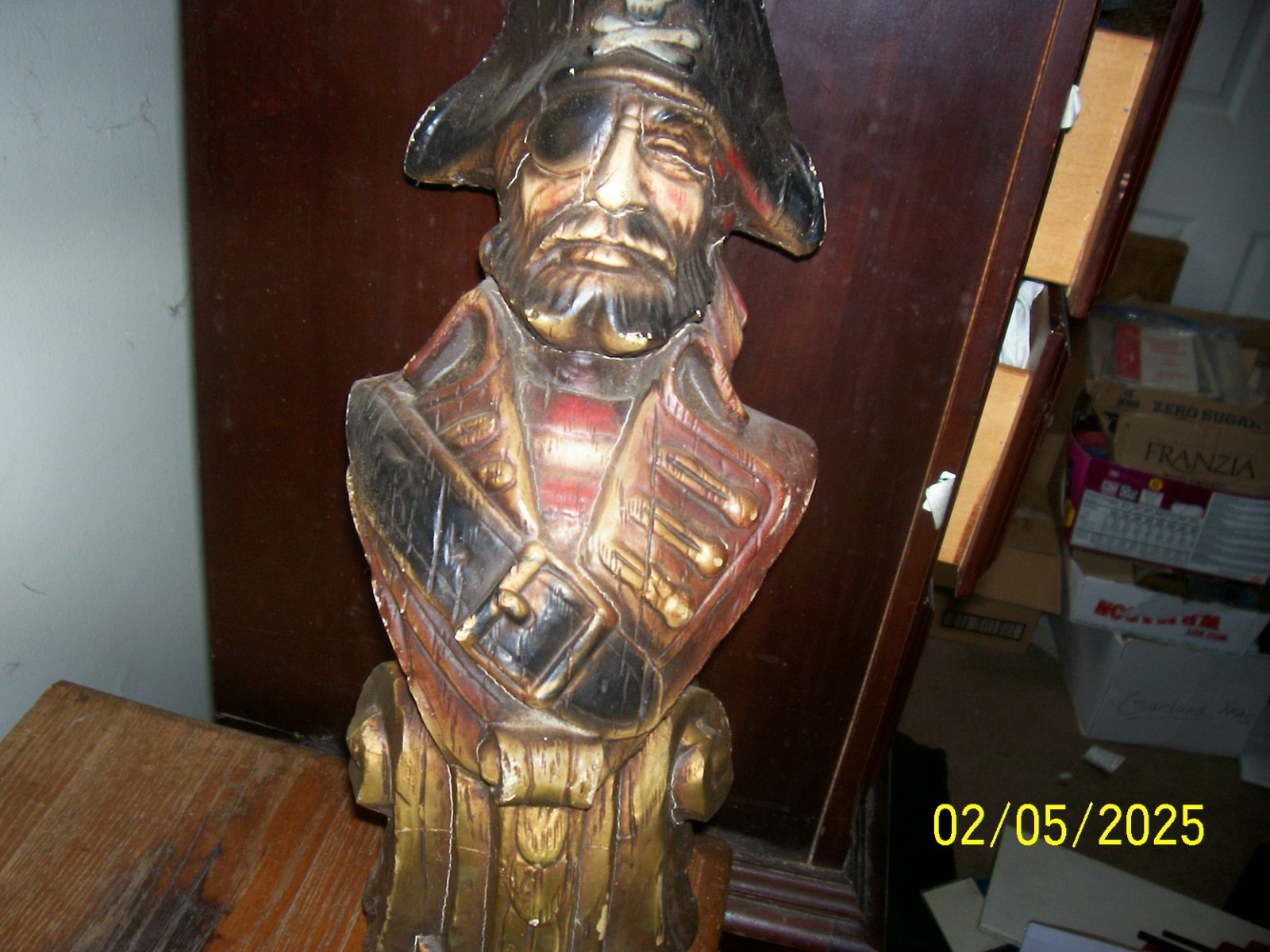 Vintage 80's Ships Wooden Prow Jolly Roger