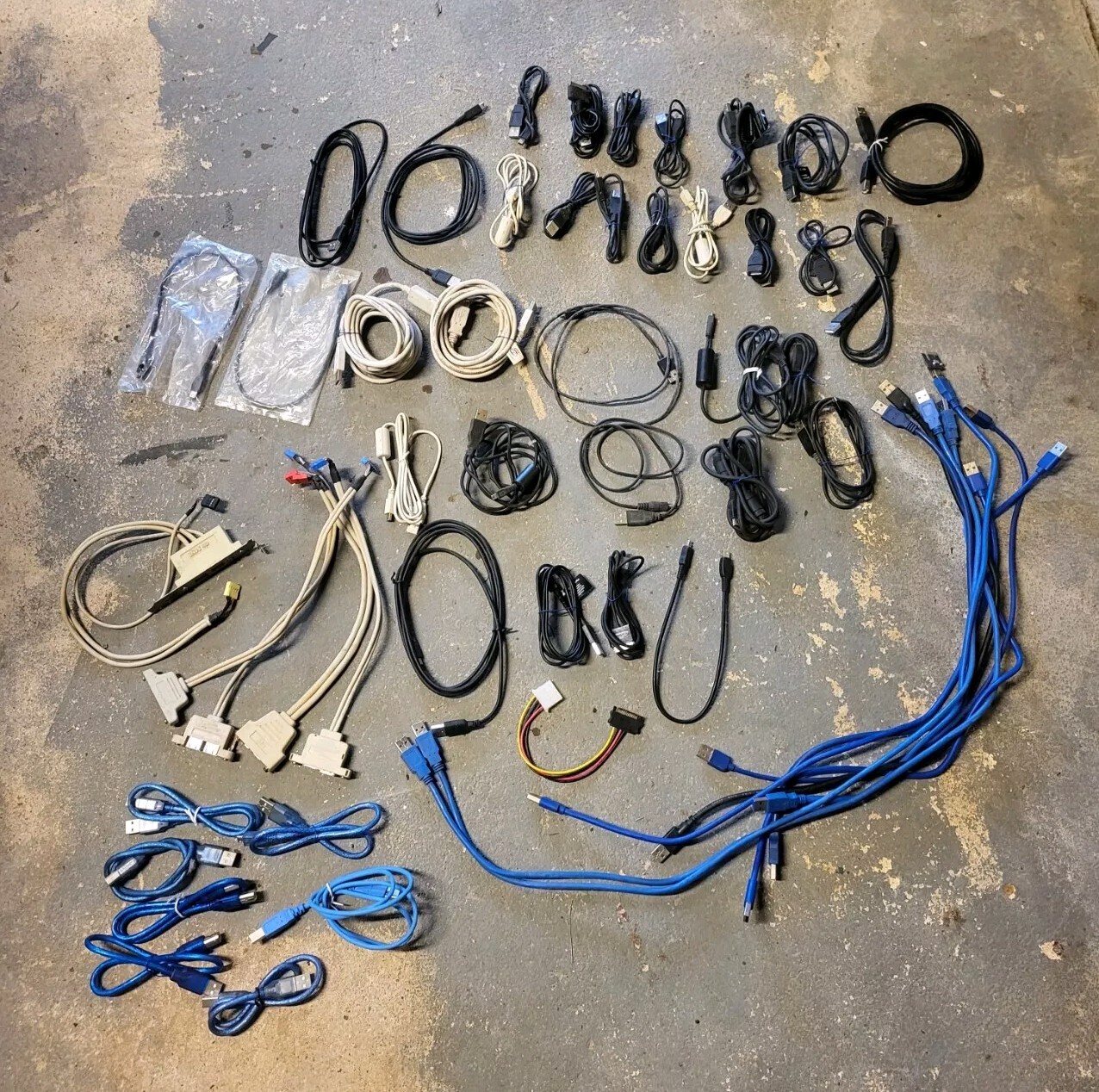 Lot of 54 Assorted Brands Cables Cords  (USB/Micro-USB/Mini-USB/A & B/Extension)