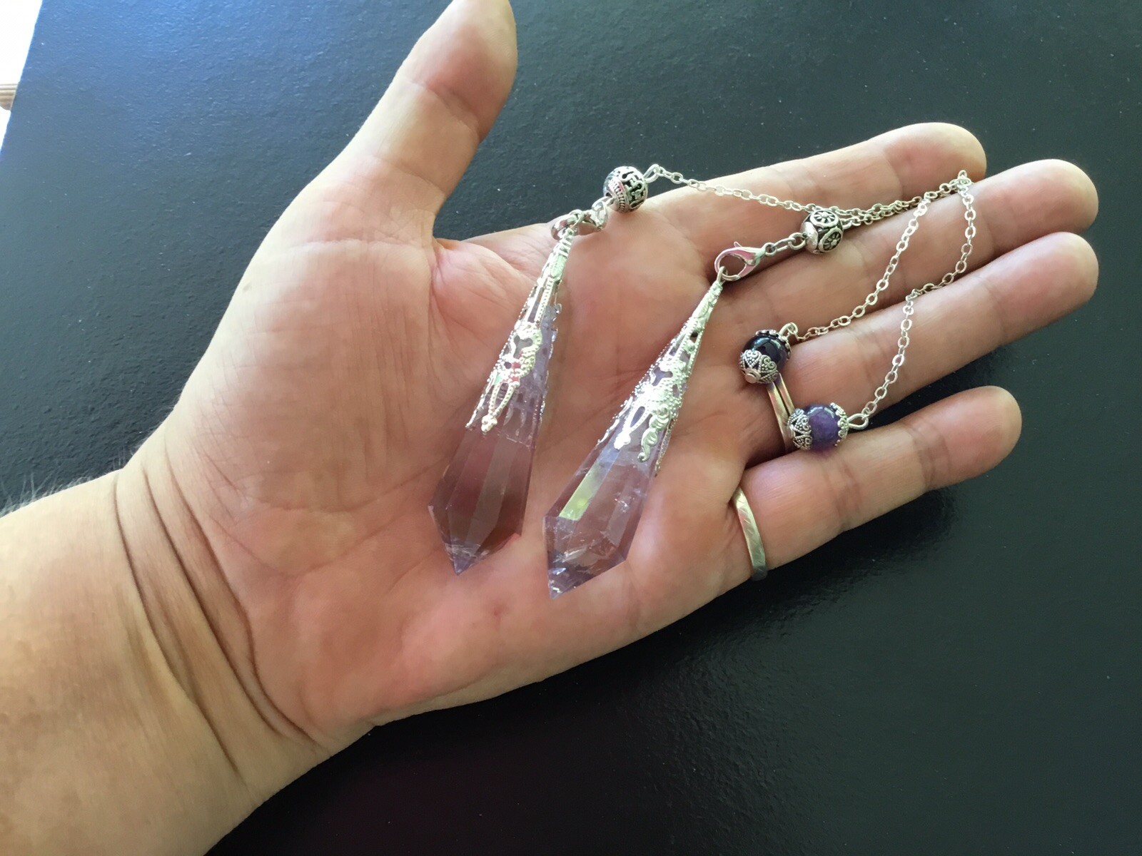 LIGHT AMETHYST PENDULUM - SILVER CHAIN - DIVINATION - SCRYING  7CM LENGTH