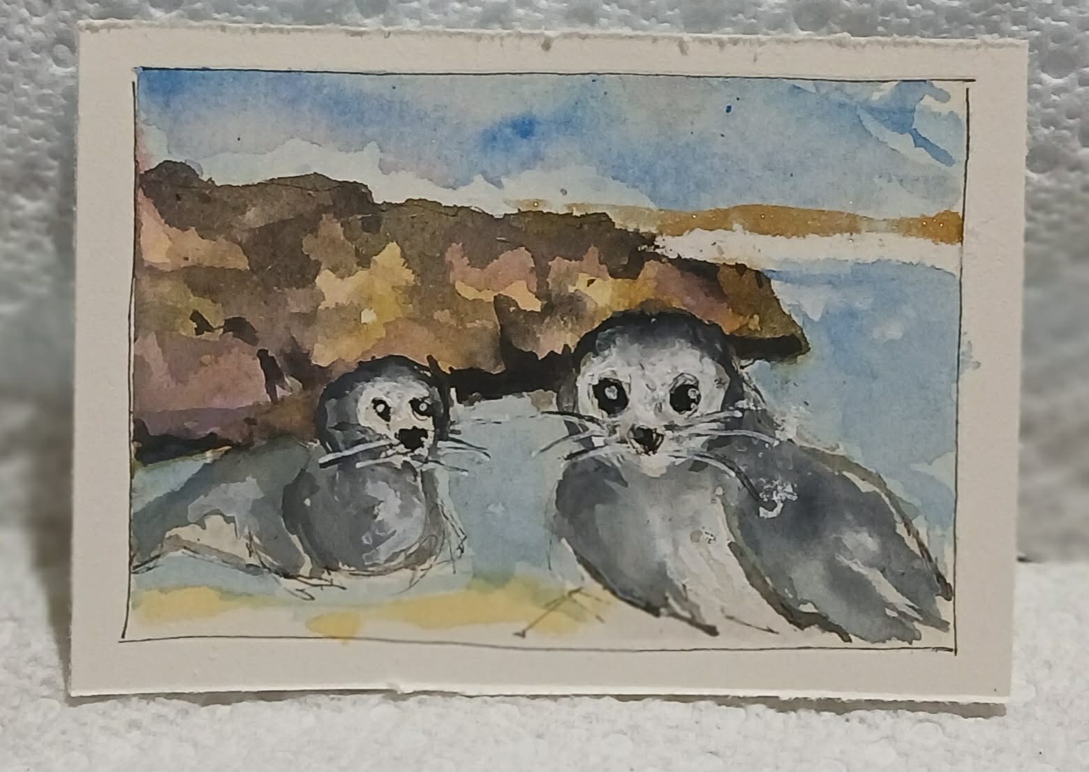 OOAK Watercolor Seascape ACEO  Loose Summer Vacation Memory Art Ocean Sky