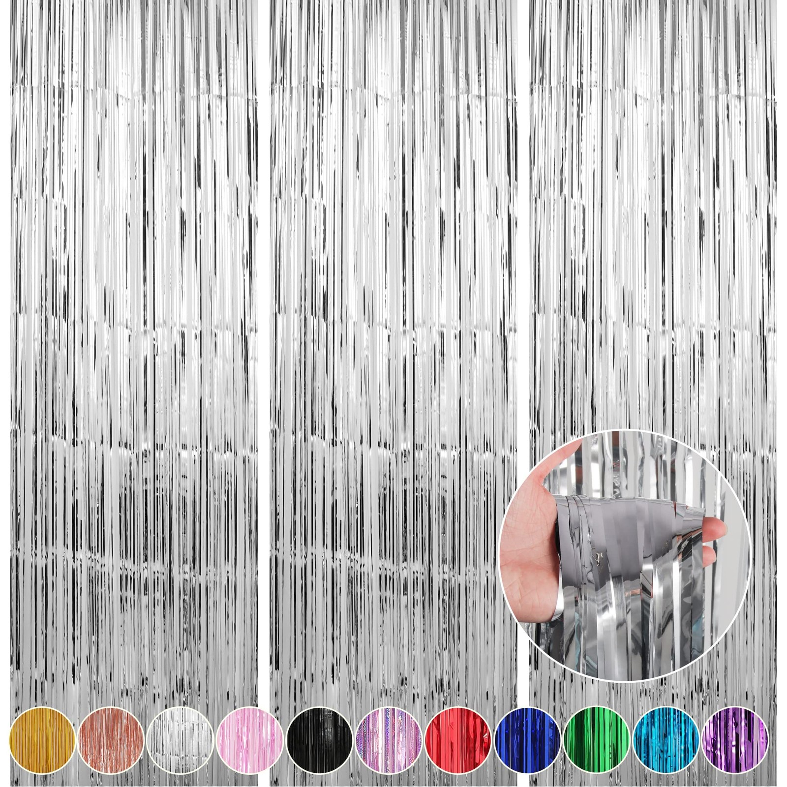 5 PCS 3.3x9.9ft Silver Foil Fringe Curtains Tinsel Party Door Streamers